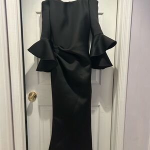 Jovani Black Long Sleeve Dress with Ruffle Detail